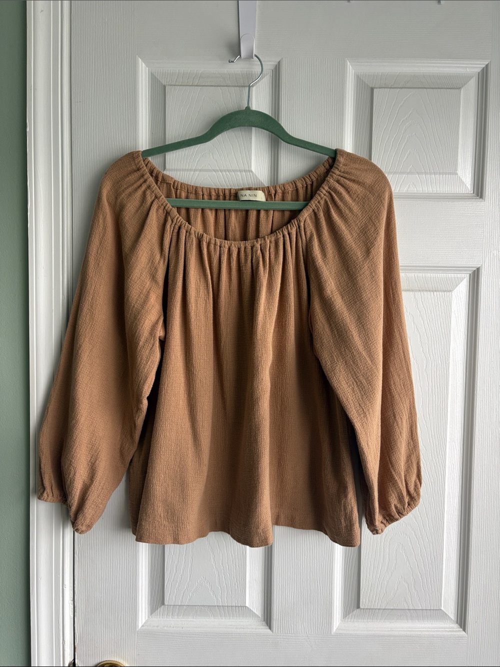 Na Nin Stella Blouse Tan Peasant Blouse